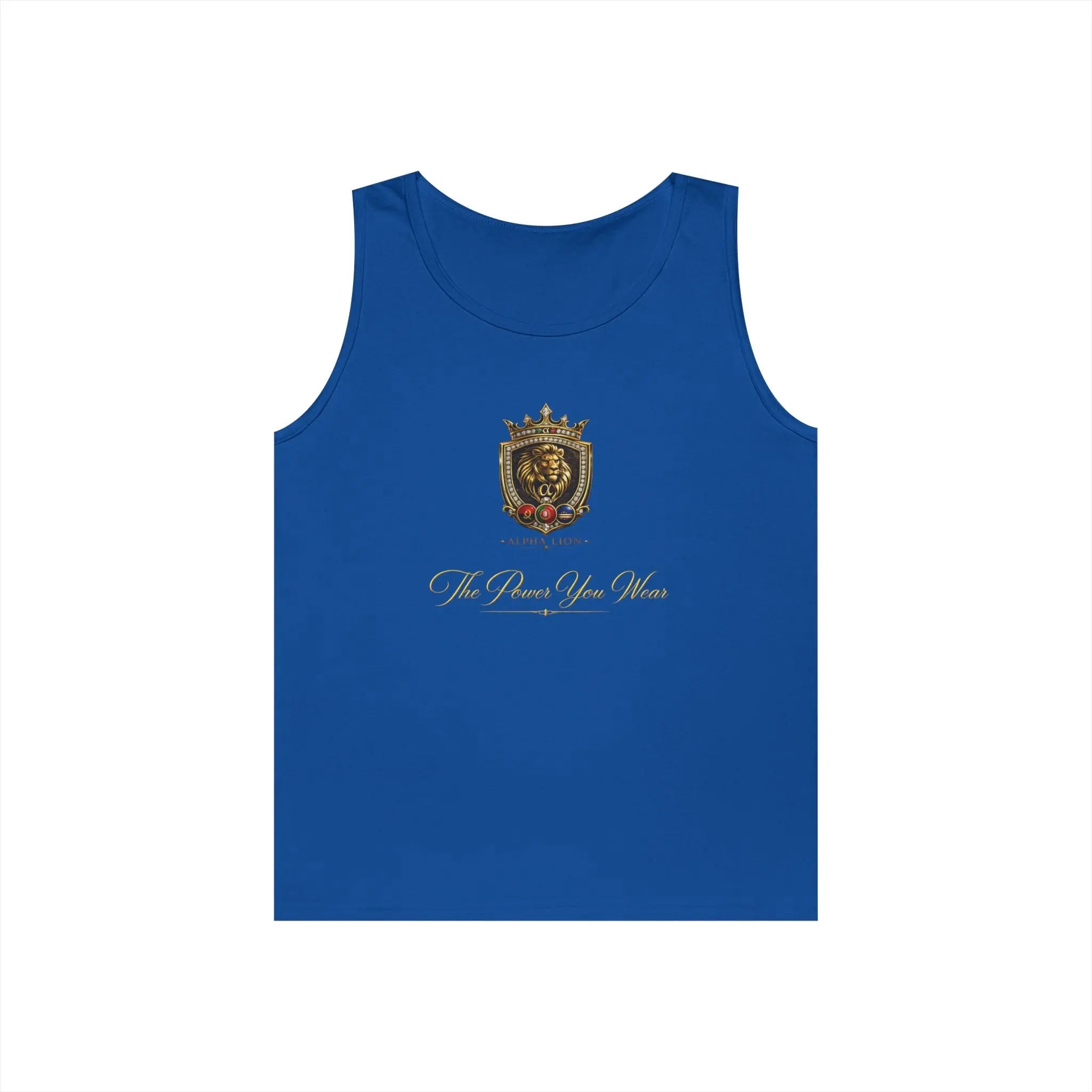 Alpha Lion Tank Top — Vintage Cherub Emblem Chest Print Printify