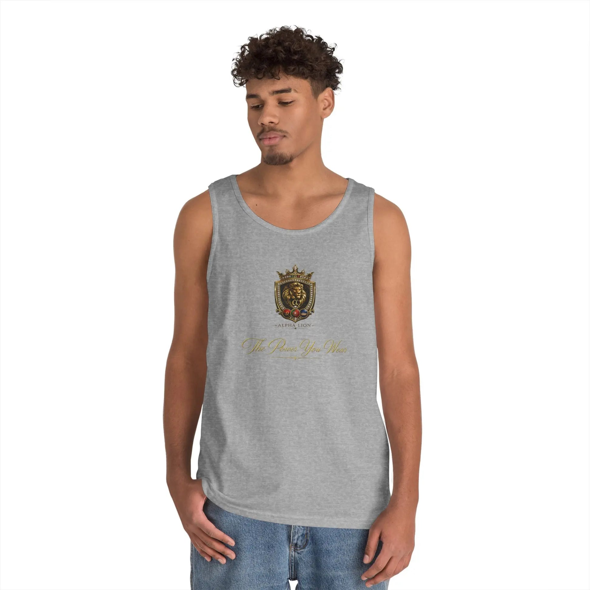 Alpha Lion Tank Top — Vintage Cherub Emblem Chest Print Printify