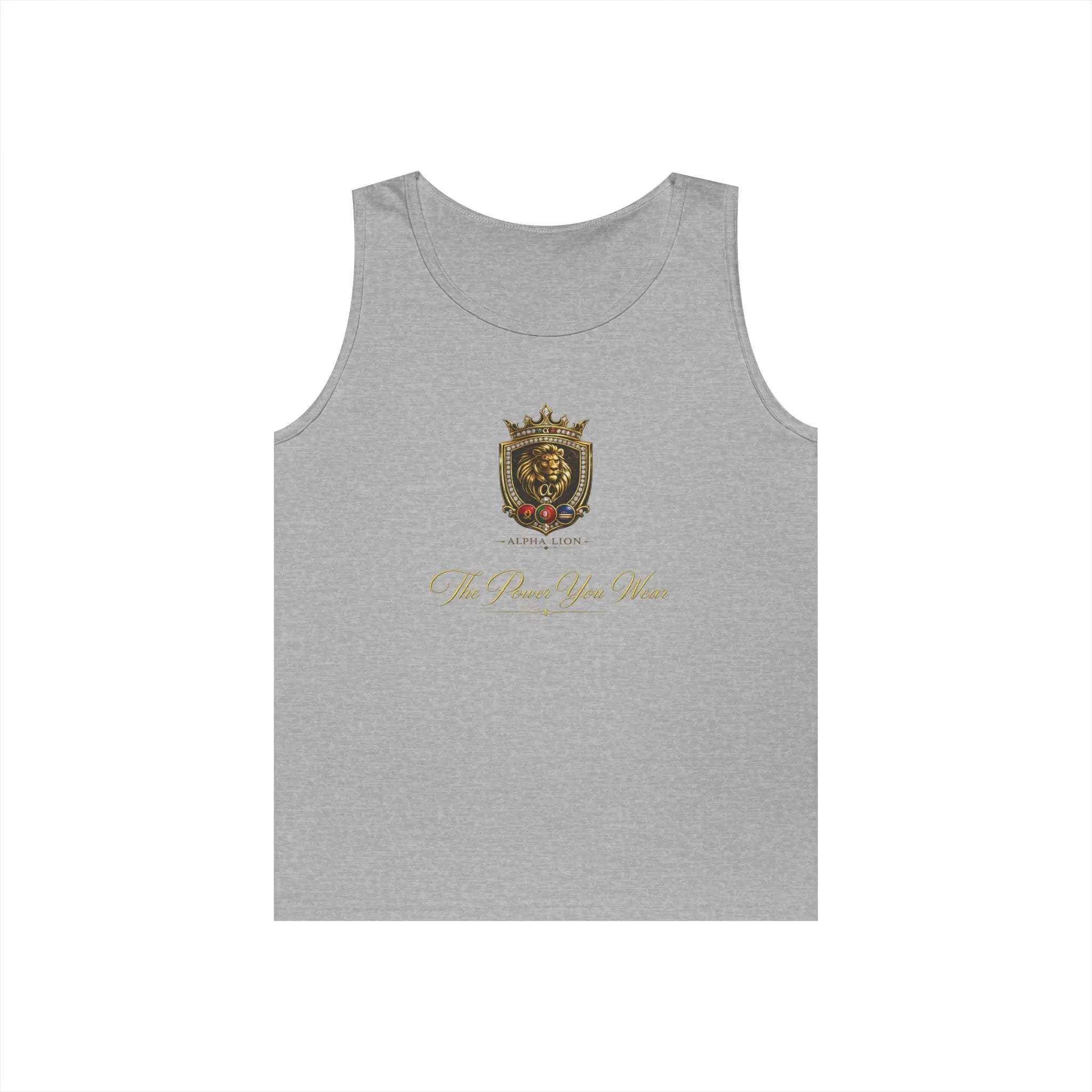 Alpha Lion Tank Top — Vintage Cherub Emblem Chest Print Printify