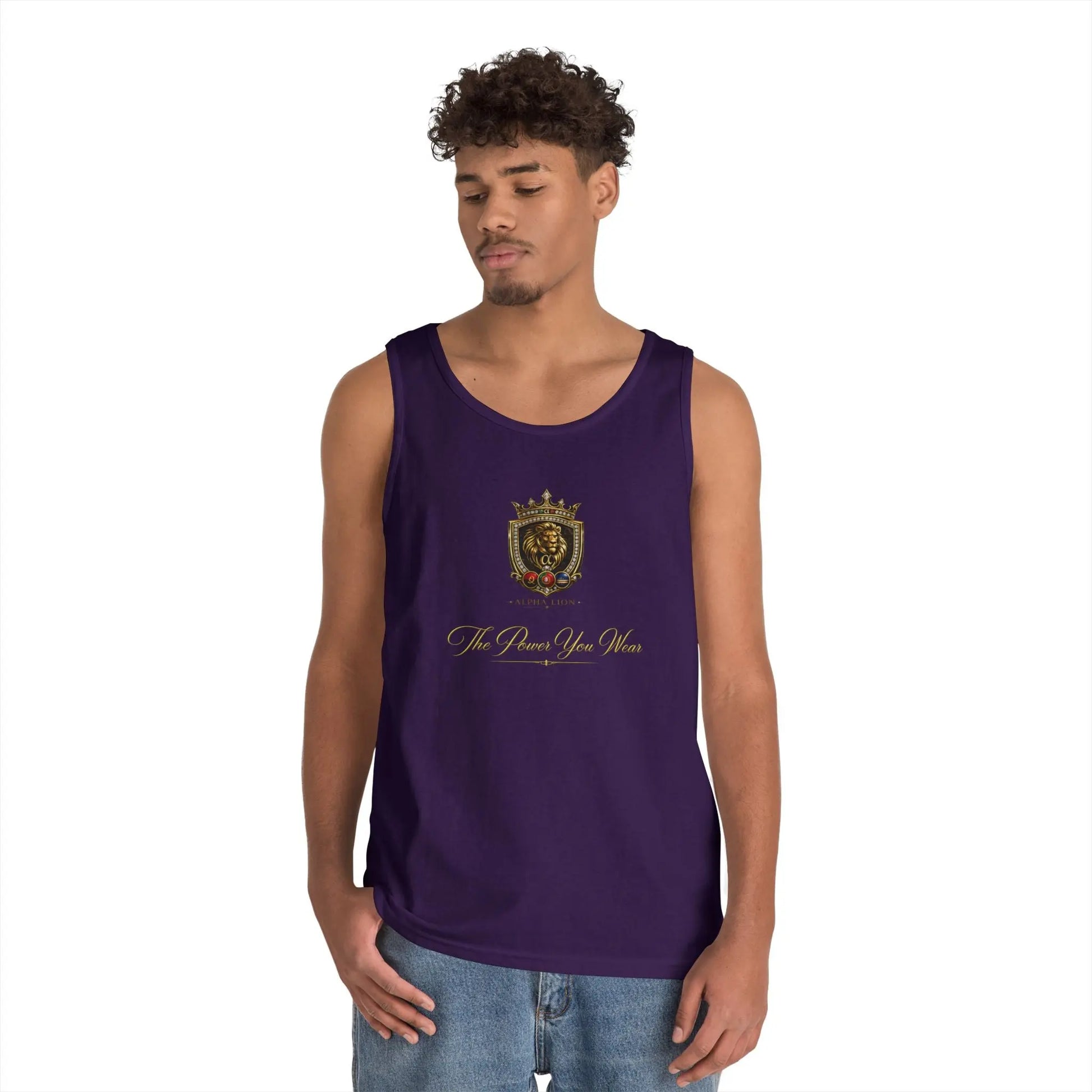 Alpha Lion Tank Top — Vintage Cherub Emblem Chest Print Printify