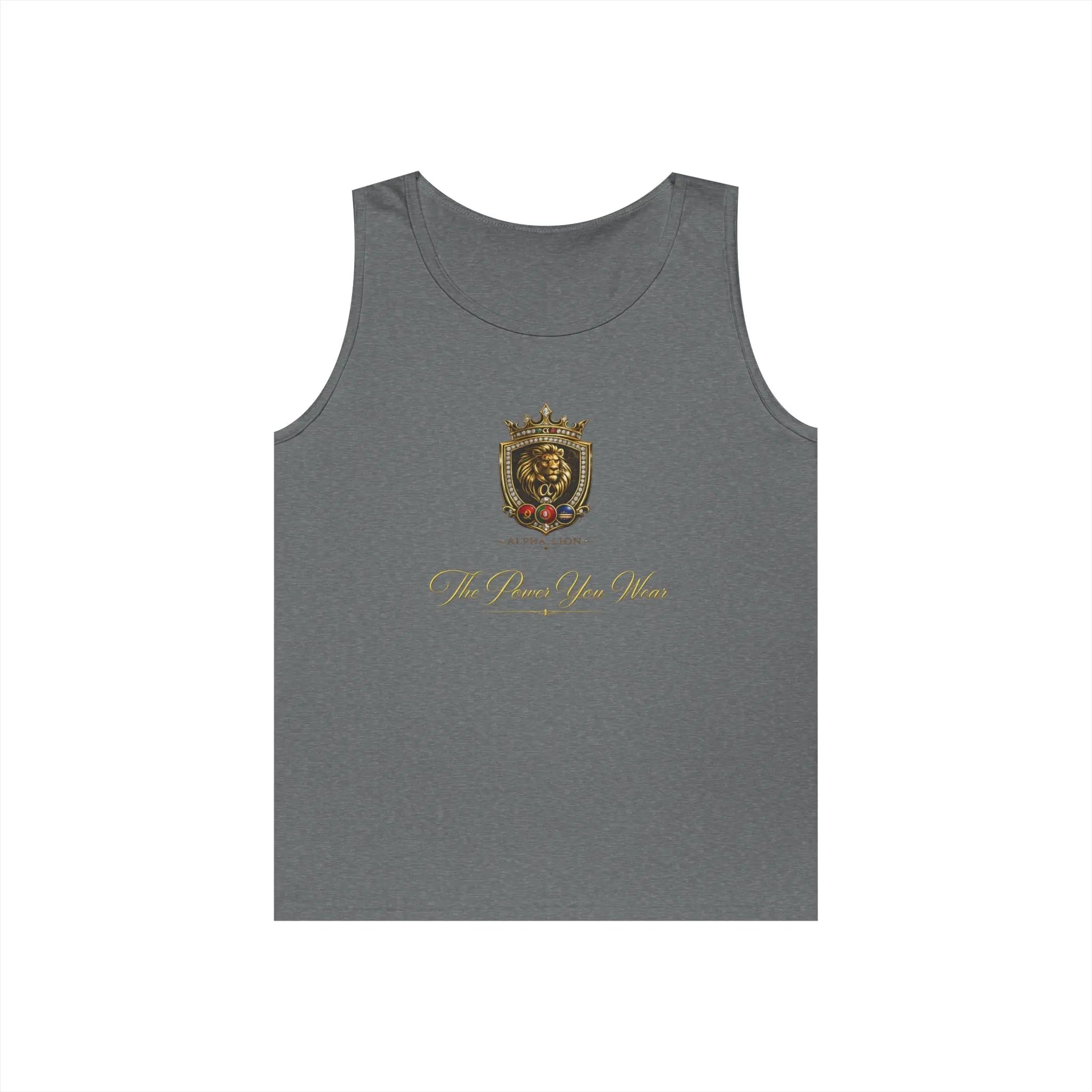 Alpha Lion Tank Top — Vintage Cherub Emblem Chest Print Printify