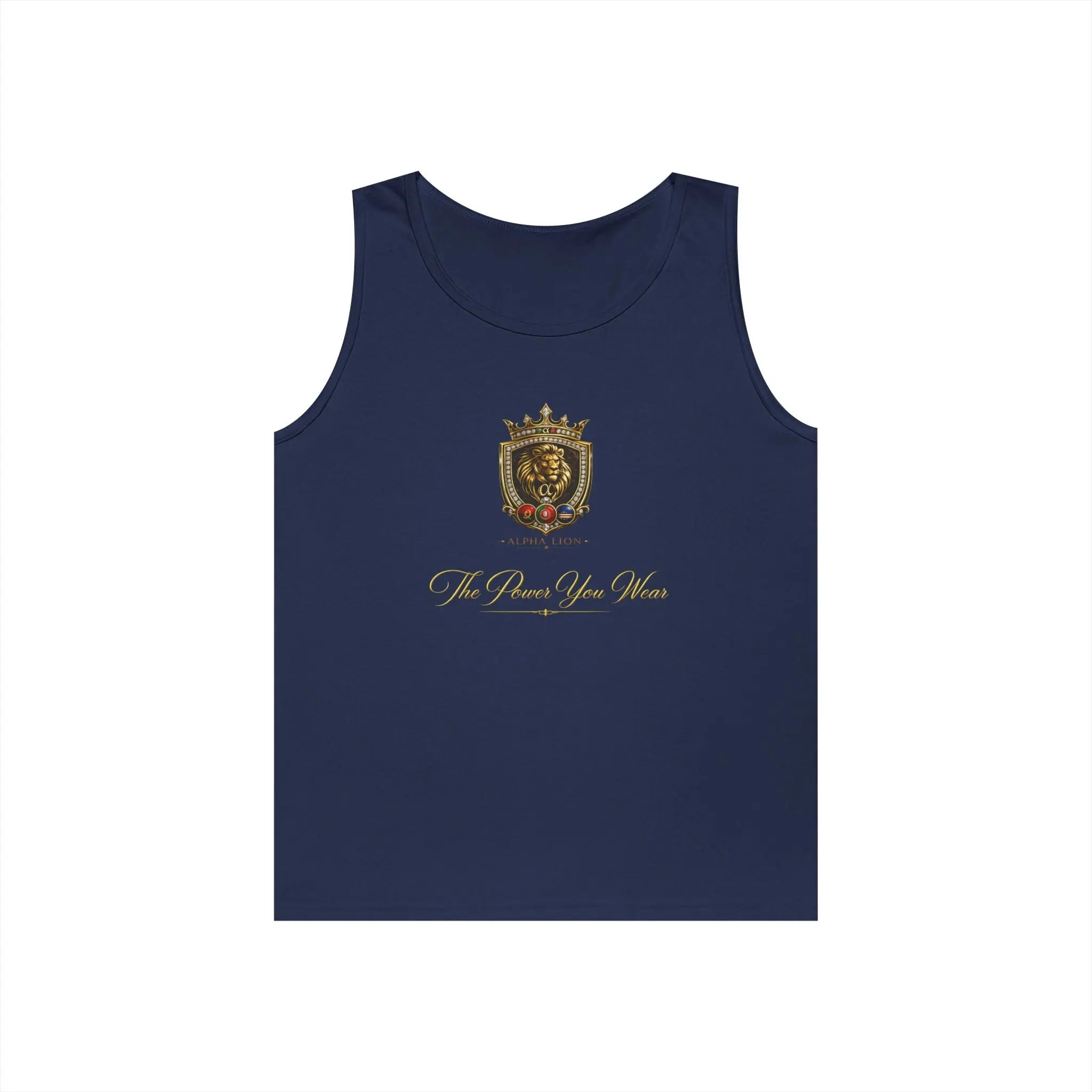 Alpha Lion Tank Top — Vintage Cherub Emblem Chest Print Printify